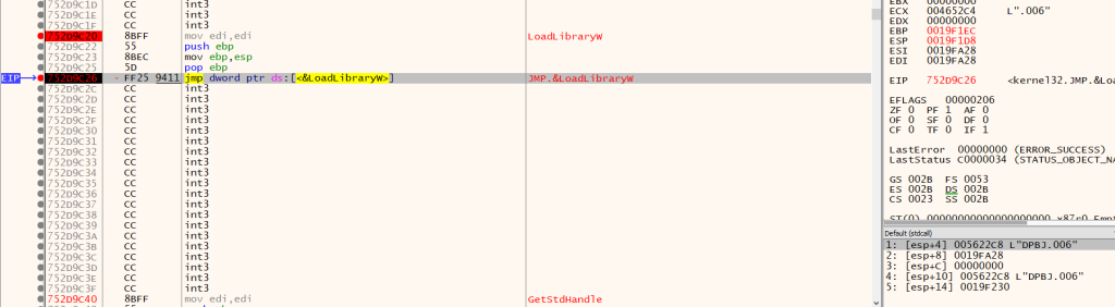 LoadLibraryW is used for loading DLLs